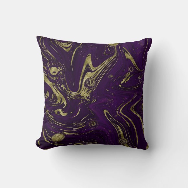 Modern Elegant Purple & Gold Marble Swirl  Cushion (Front)