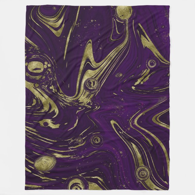 Modern Elegant Purple & Gold Marble Swirl   Fleece Blanket (Front)
