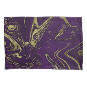 Modern Elegant Purple & Gold Marble Swirl Pillowcase