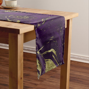 Modern Elegant Purple & Gold Marble Swirl   Short Table Runner