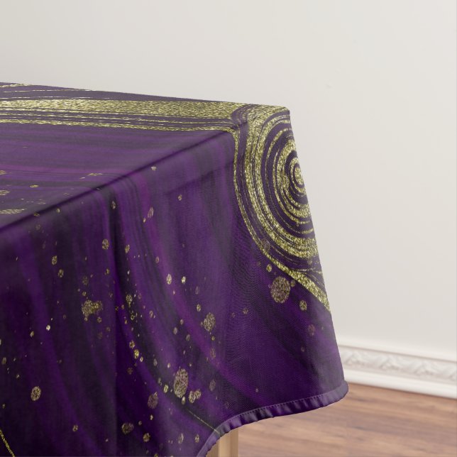 Modern Elegant Purple & Gold Marble Swirl   Tablecloth (In Situ)