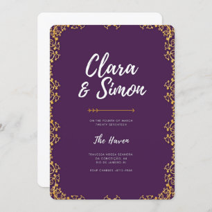 Modern Elegant Purple Gold Wedding Invitation