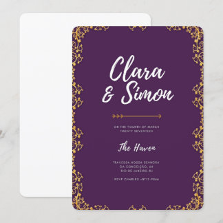 Modern Elegant Purple Gold Wedding Invitation