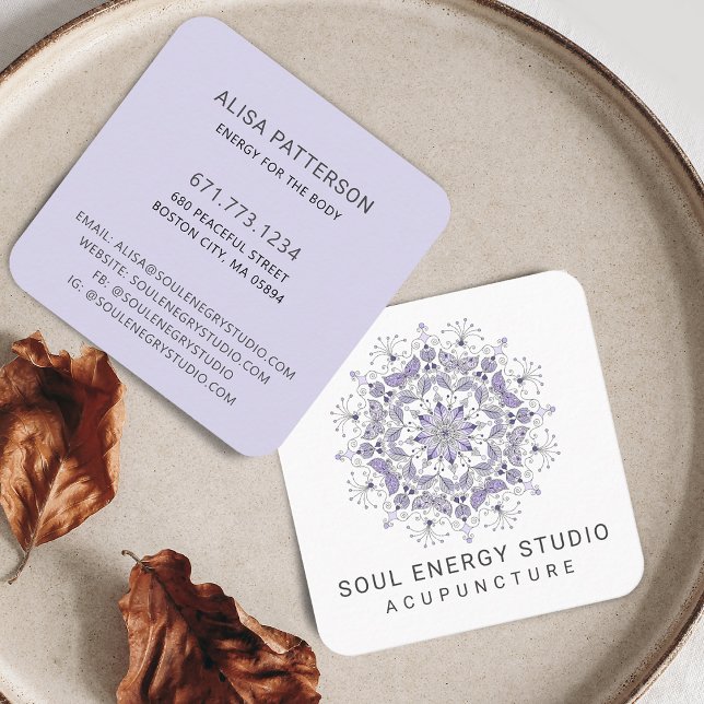 Modern Elegant Purple Mandala Square Business Card (Modern Elegant Purple Mandala Square Business Card)