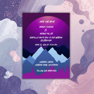 modern elegant purple moon landscape wedding cards