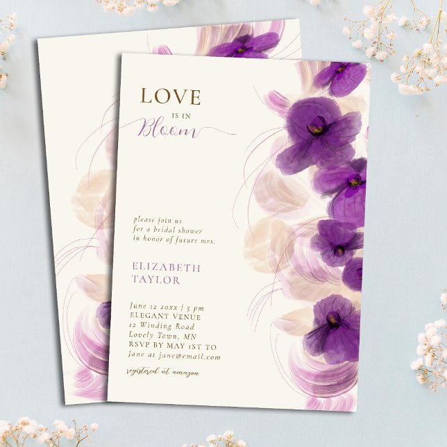 Modern Elegant Purple Orchids Love in Bloom Bridal Invitation (Creator Uploaded)