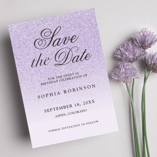 Modern Elegant purple Save the Date Sweet 16 (Creator Uploaded)