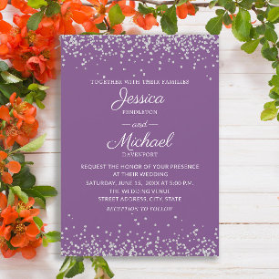 Modern Elegant Purple Silver Glitter Wedding Invitation