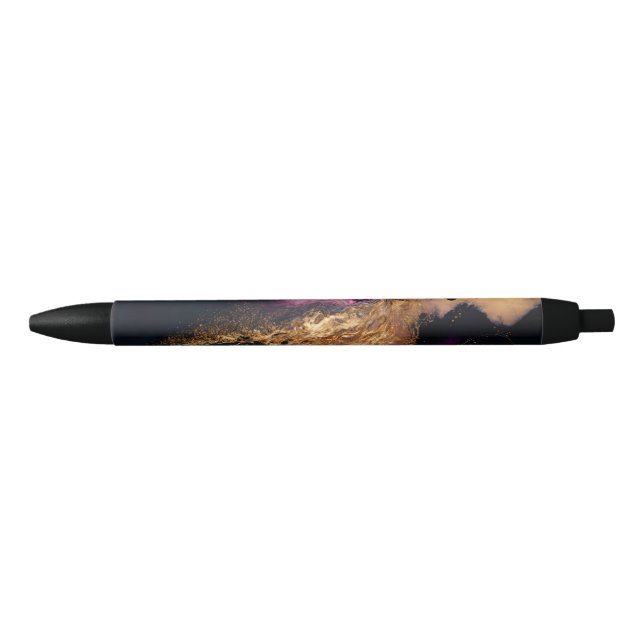Modern Elegant Purple Teal Black Marble Agate Gold Ink Pen (Front)