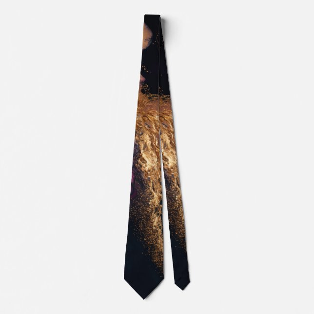 Modern Elegant Purple Teal Black Marble Agate Gold Tie (Front)