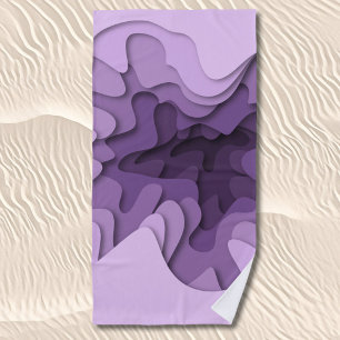 Modern Elegant Purple Wavy Lines Pattern Beach Towel