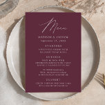 Modern Elegant Purple Wedding Menu<br><div class="desc">Simple and elegant wedding menu featuring "Menu" displayed in a modern white script with a purple background or colour of your choice. Personalise the purple wedding menu by adding your names,  wedding date,  and menu information. Designed to coordinate with our Modern Elegance wedding collection.</div>