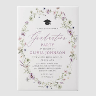 Modern Elegant Purple Wildflower Graduation Party Vellum Invitations