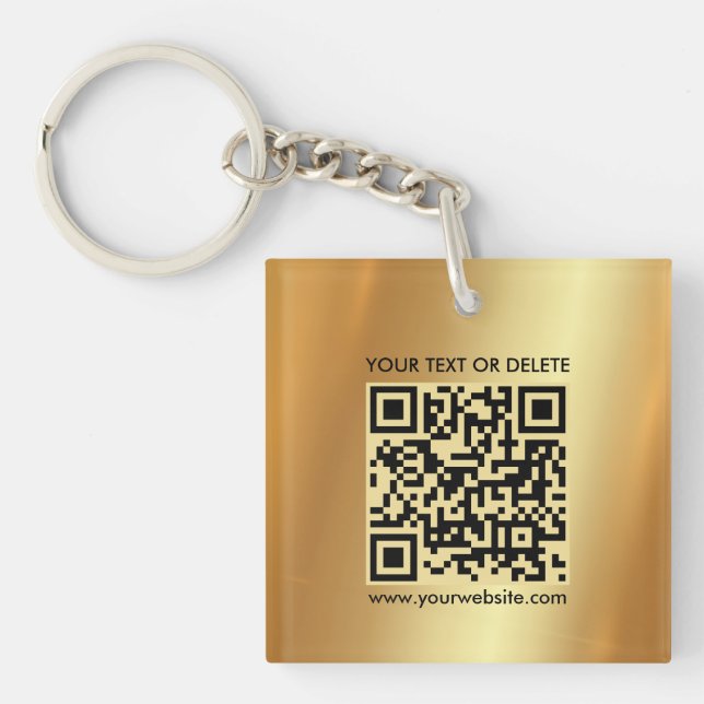Modern Elegant QR Code Gold Double Sided Square Key Ring (Front)
