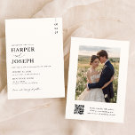 Modern Elegant QR Code Photo Wedding Invitation<br><div class="desc">This Modern Elegant QR Code Photo Wedding Invitation features a  beautiful couple photo aong with a qr code in the front and clean,  minimalist design with a sophisticated black and white colour scheme in the back.</div>