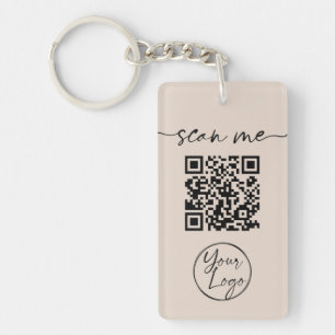 Modern Elegant QR Code Tan Keychain