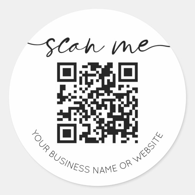 Modern Elegant QR Code White Classic Round Sticker (Front)