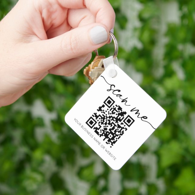 Modern Elegant QR Code White Key Ring (Hand)
