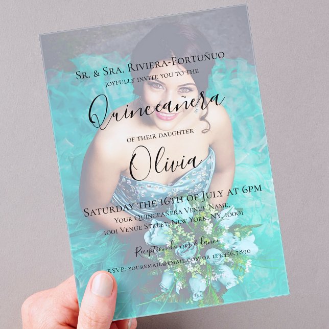 Modern Elegant Quinceanera 15th Birthday Photo Acrylic Invitations (Creator Uploaded)