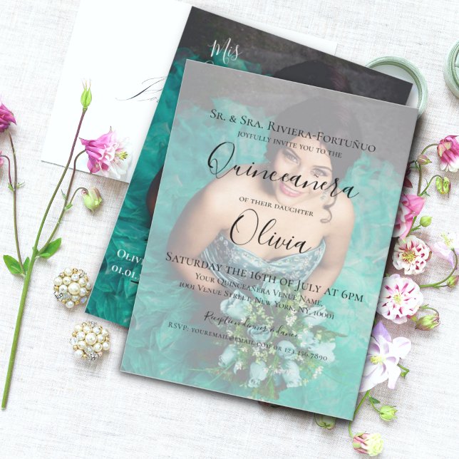 Modern Elegant Quinceanera 15th Birthday Photo Invitation (Front)