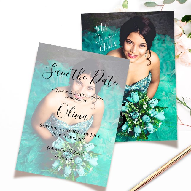 Modern Elegant Quinceanera 15th Birthday Photo Save The Date (Creator Uploaded)