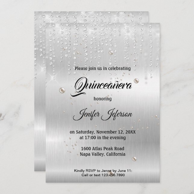 Modern elegant Quinceanera Invitation (Front/Back)