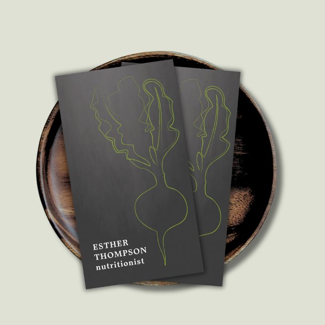 Modern Elegant Radish Grey Green Business Card (Creator Uploaded)