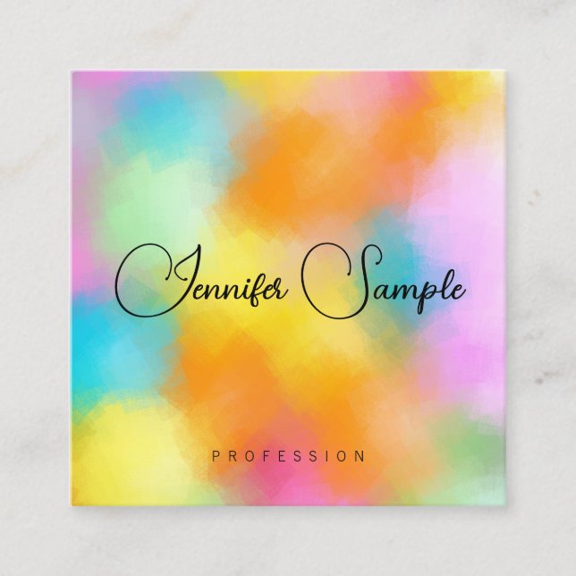 Modern Elegant Rainbow Colours Typography Template Square Business Card (Front)