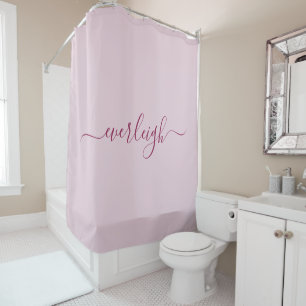 Modern Elegant Raspberry Script Name Blush Pink Shower Curtain