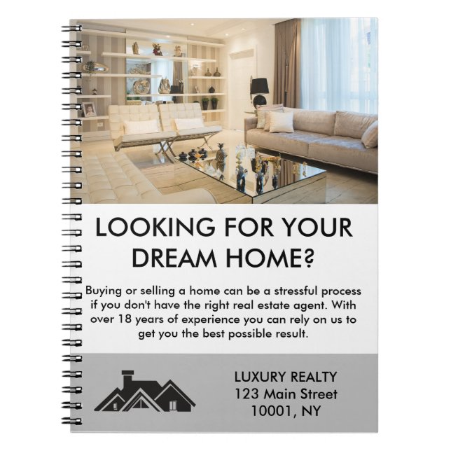 Modern Elegant Real Estate Agent Personalised  Notebook (Front)