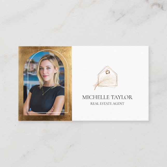 Modern Elegant Real Estate Realtor Photo Gold Business Card (Front)