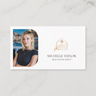 Modern Elegant Real Estate Realtor Photo Gold Business Card