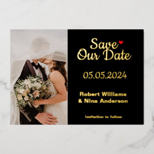 Modern Elegant Real Foil Save Our Date Photo