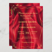 Modern Elegant Red And Gold Wedding Invitation