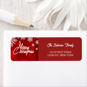 Modern Elegant Red and White Christmas Snow Flakes Return Address Label