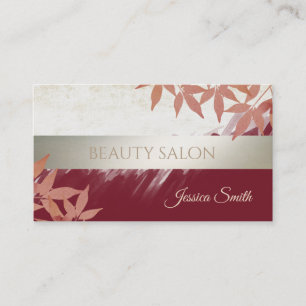 Modern elegant red autumn leaves watercolor business card