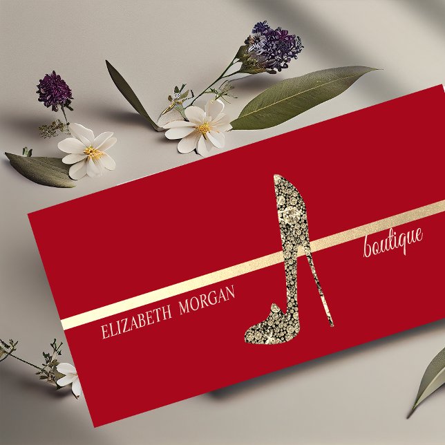 Modern  Elegant, Red Diamonds High Heels Mini Business Card (Creator Uploaded)