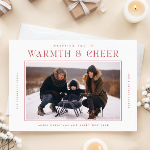 Modern Elegant Red Family Photo Christmas Postcard