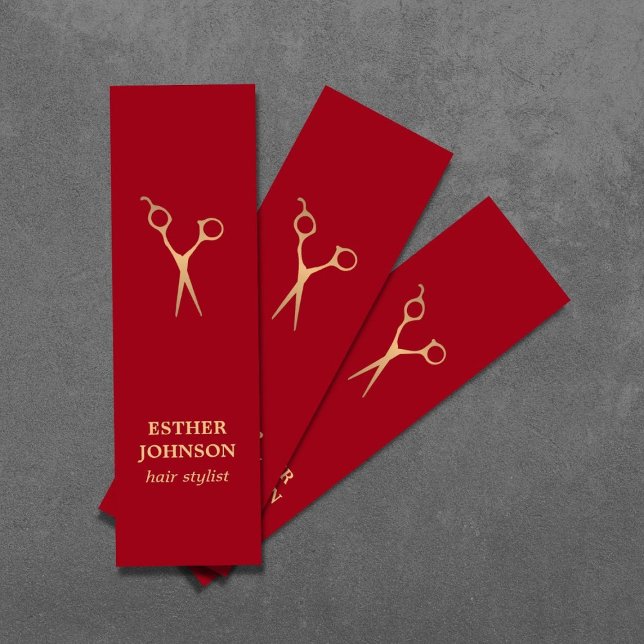 Modern Elegant Red Faux Gold Scissor  Mini Business Card (Creator Uploaded)