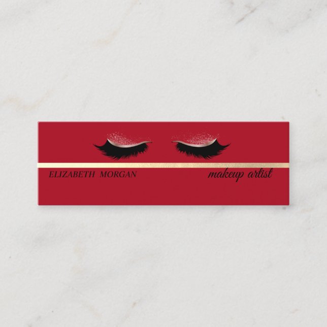 Modern  Elegant, Red, Faux Lashes Mini Business Card (Front)