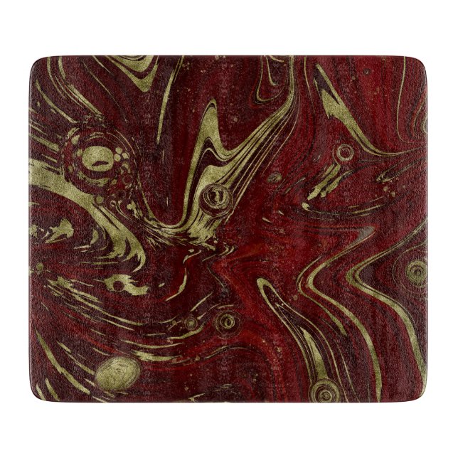 Modern Elegant Red & Gold Marble Swirl Cutting Board (Front)