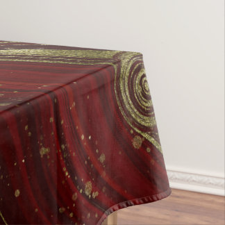 Modern Elegant Red & Gold Marble Swirl Tablecloth