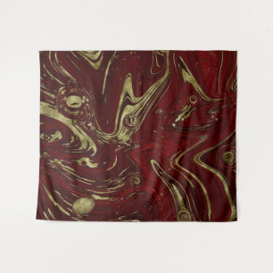 Modern Elegant Red & Gold Marble Swirl Tapestry