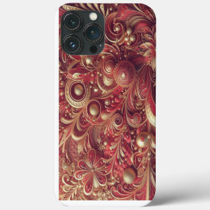 Modern elegant red golden ornamental florals iPhone 13 pro max case