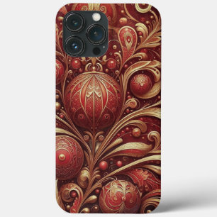 Modern elegant red golden ornamental florals iPhone 13 pro max case