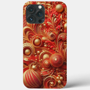 Modern elegant red golden ornamental florals iPhone 13 pro max case