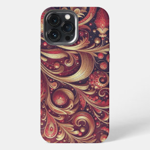 Modern elegant red golden ornamental florals iPhone 13 pro max case