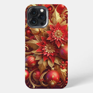 Modern elegant red golden ornamental florals iPhone 13 pro max case