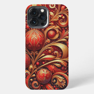 Modern elegant red golden ornamental florals iPhone 13 pro max case