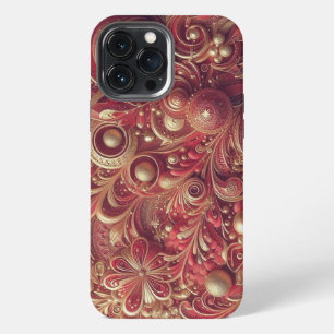Modern elegant red golden ornamental florals iPhone 13 pro max case